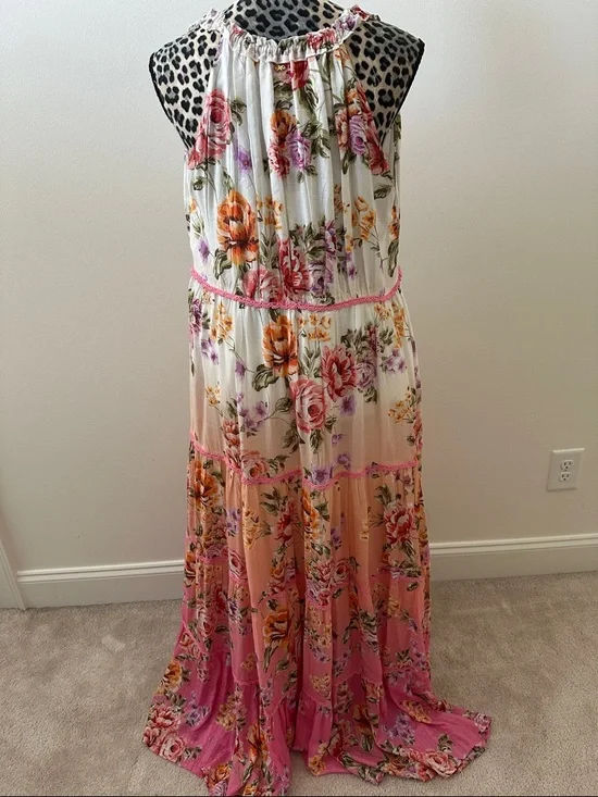 NWT PQ Swim Anthropologie Floral Tiered Maxi Dress Pink - Picture 2 of 15